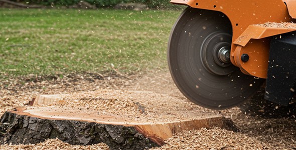 A professional stump grinding machine in action